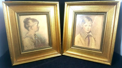 Pair Vintage Art 1919 Peter 1923 Charlotte Edward Gross Co Gold Nursery Decor Cover