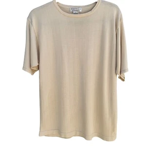 Sutton Studio Womens Beige Minimalist Silk Short Sleeve Knit Shirt Blouse Top L - Picture 1 of 7