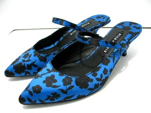 Alice Olivia Shoes Womens 7 Blue Floral Print Satin Strap Slingback Kitten Heel - Picture 1 of 13