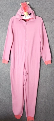 Nick & Nora Pajama S Unicorn Embroidered One Piece Zip Pink Costume Hooded - Image 1 of 4