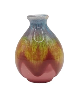Vintage Rainbow Drip Glaze Art Pottery Jug or Bud Vase Japan Chipped Top - Picture 1 of 18