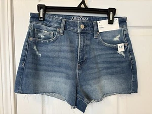 Arizona Jean High-Rise Short Sz 9 Distressed Frayed Edges 2.5” Inseam Med Rumble - Picture 1 of 21