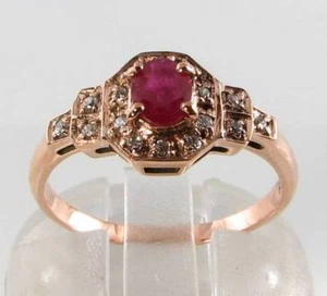 DIVINE 9CT 9K ROSE GOLD INDIAN RUBY & DIAMOND ART DECO INS RING FREE RESIZE - Picture 1 of 5