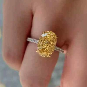 3Ct Oval Cut Lab Created Citrine Engagement Solitaire Ring 14K White Gold Plated - Picture 1 of 4
