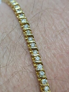 A. Diamond Tennis Bracelet 14k Yellow Gold 1.50 carat Swirl Shape Design 7" Long - Picture 1 of 12