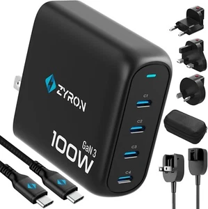 Zyron 100W USB C Charger, 4 Ports Multi USB-C Wall Plug with Power Cord, 100W/65 - Picture 1 of 7