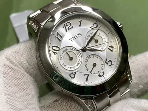 Titus 06-1371 Day-Date Silver Tone s/s Silver Dial 5 Atm Quartz Women's Watch - Picture 1 of 15