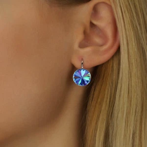 Ohrringe mit Rivoli Swarovski kristall Damen Ohrringe Ohrschmuck 14mm Crystal - Bild 1 von 90