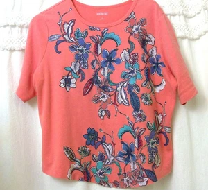 Bedford Fair Damen Lachs Orange Kurzarm Shirt T-Shirt Print Größe 1X - Bild 1 von 4