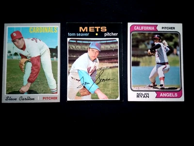 1970 1971 1974 Topps Nolan Ryan Tom Seaver Steve Carlton Salón de la fama Lote de béisbol 3 EX+ Foto 1 de 4