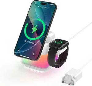 3 in 1 Charging Station,15W Fast Wireless Charger with Multi-Color Light Compati - Picture 1 of 9