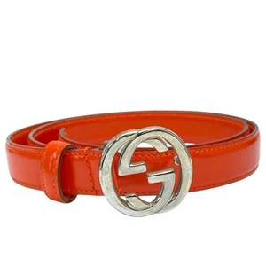 GUCCI Interlocking G Logo Leather Orange Size 70/28 Silver Buckle Italy USED - Picture 1 of 8