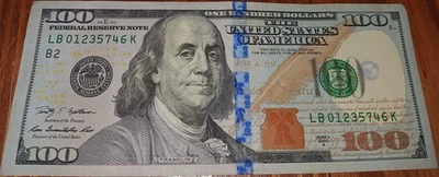 $100 Bill U.S. Currency Fancy Serial Number Mixed Ladder LB 01235746 K 2009A - Image 1 of 4