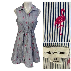 Vestido Chloe + Rene Mujer Mediano Rosa Flamenco Rayas Cinturón Playa Náutico - Imagen 1 de 12