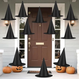12 PCS Witch Hats Thickened Hanging Witches Hat Halloween Decor Black Wizard - Picture 1 of 12
