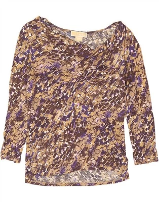MICHAEL KORS Womens 3/4 Sleeve Blouse Top UK 14 Medium Brown Geometric DK28 - Image 1 of 3