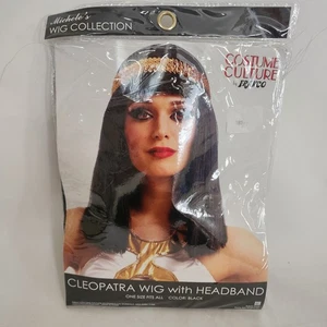 Kleopatra Perücke schwarz für Erwachsene Kostüm Zubehör Halloween Gold Stirnband Ägypten - Bild 1 von 3
