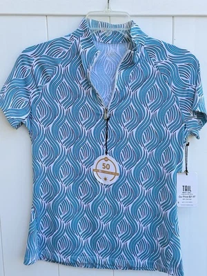 Nuevo con etiquetas Top de golf turquesa con cremallera de manga corta etiqueta blanca cola cuello falso en V Foto 1 de 4
