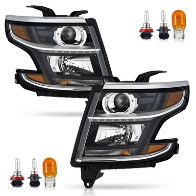 For 2015-2020 Chevy Suburban|Tahoe Halogen Black LED DRL Projector Headlights Foto 1 de 4