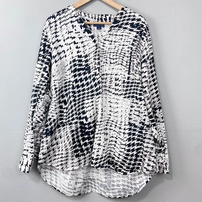 Blusa Top Mujer Westbound Talla Grande 2X Negra Marfil Abstracta Pata de Gallo Estampada Foto 1 de 4