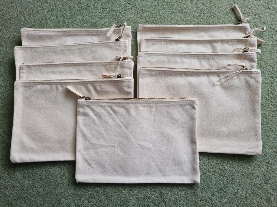 9 große Bastelbeutel aus Baumwoll-Canvas mit Reißverschluss - Bild 1 von 1