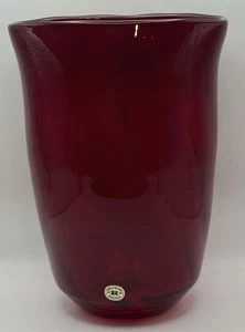 Reijmyre Glasbruk Monica Bratt Hand-Blown Transparent Ruby Red Glass Vase - Picture 1 of 12