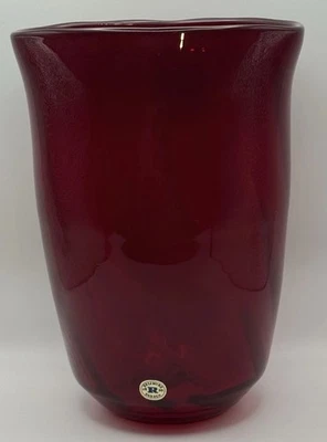 Reijmyre Glasbruk Monica Bratt Hand-Blown Transparent Ruby Red Glass Vase - Image 1 of 4