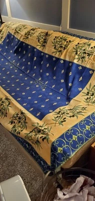 Italia Algodón Toscana Ramas de Olivo Mantel Azul Amarillo 85" X 53" NUEVO -Defecto Foto 1 de 4