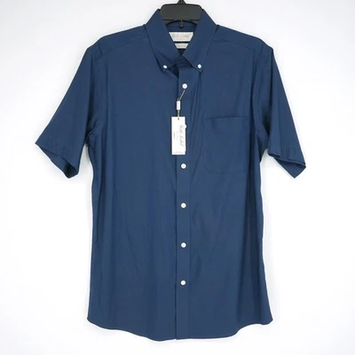 Roundtree Yorke Gold Label Short Sleeve Shirt M SLIM FIT Blue Solid Non-Iron NWT - Image 1 of 4