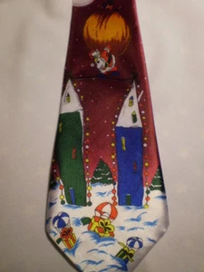 Weihnachtskrawatte rot blau grün Häuser Weihnachtsgeschenke 56 Zoll - Bild 1 von 2