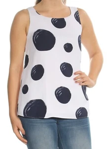 ALFANI Polka Dot Sleeveless Top Women's 4 White/Blue Jewel Neck Pullover - Picture 1 of 14