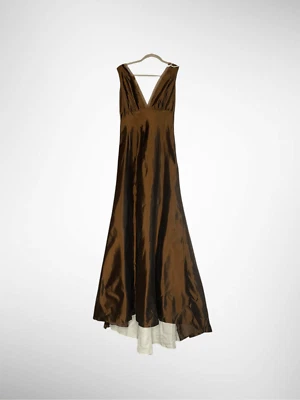 Vintage Vera Wang Dress Sz4 Brown A-line Empire Waist V-Neck Formal Gown w/Trail - Image 1 of 4