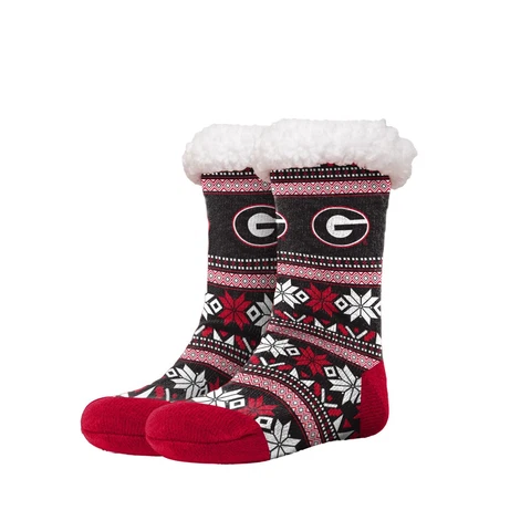 Georgia Bulldogs Women's Fair Aisle Logo Tall Footy Slippers Size 6-10 Non Skid Cover
