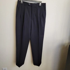 Men's 100% Wool Black Pleated & Cuffed Dress Pants 32x29 - Picture 1 of 7