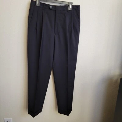 Men's 100% Wool Black Pleated & Cuffed Dress Pants 32x29 - Image 1 of 4