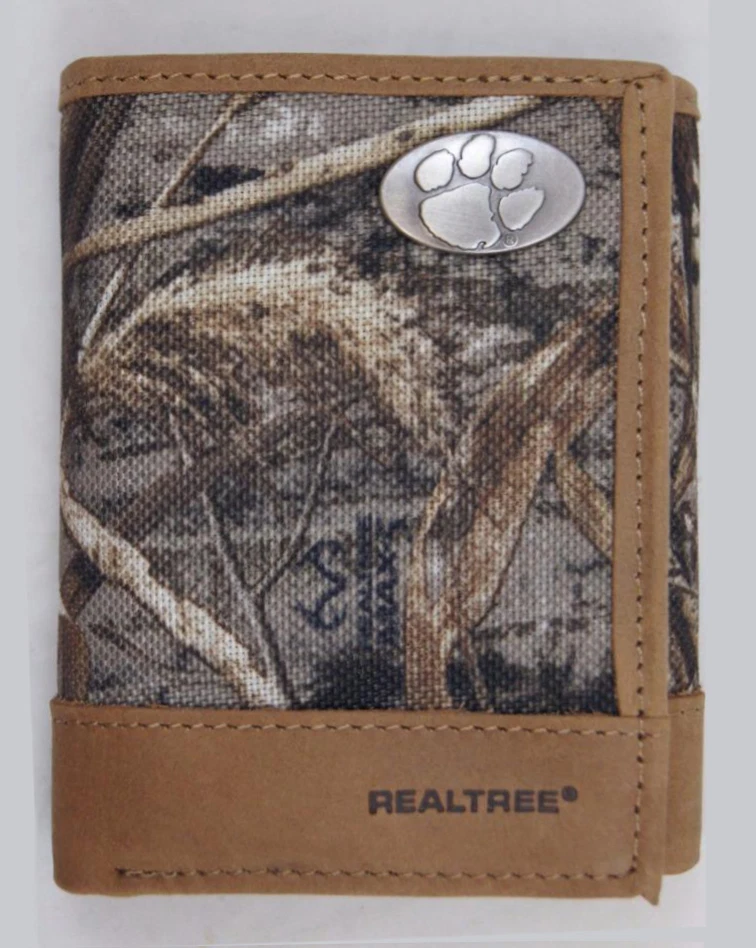 Clemson Tigers Tri-Fold Realtree Max-5 Camo & Leather Wallet w/ Concho - Zep-Pro - Image 1 of 4