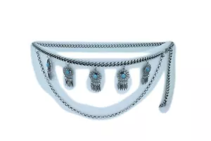Women Bohemian Belt Rusty Silver Metal Chain Feather Turquoise Charm Plus XL XXL - Picture 1 of 24