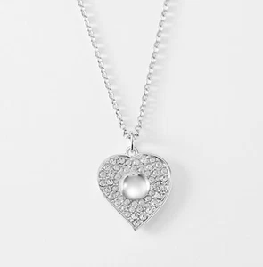 NEW HEART NECKLACE STERLING SILVER CABOCHON RHODIUM PLATED SWAROVSKI CRYSTAL - Picture 1 of 6