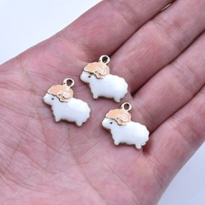 10PC/Lot Cartoon White Enamel Sheep Charm Pendant For DIY Jewelry Making Craft