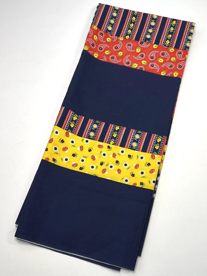 VTG 2yds x 45" Wide Broadcloth FABRIC Navy Patchwork Paisley Floral Mushroom EUC - Image 1 of 3