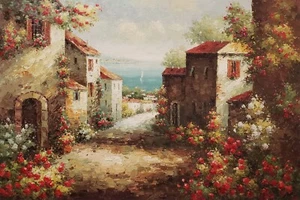 Tuscan Village #3J-1, 24x36 -100% Hand painted Oil Painting on Canvas - Picture 1 of 6