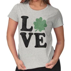 St Patrick's Day Love Lucky Four Leaf Clover Womens Top Junior Graphic Tee - Picture 1 of 11