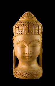 Cabeza Buda - Estatuilla de Madera Buda Artesanía Hecho Mano Decorado Zen - Picture 1 of 8