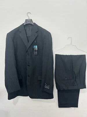 NWT Ferrecci Uomo Super 150's Hand TailorItalian Black Stripe 2pc Suit 50L/W44L - Image 1 of 4