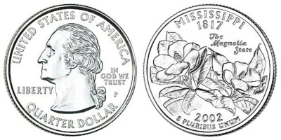 2002 P D MISSISSIPPI STATE   QUARTER Choice Unc  in Mint Cello  (2 Coins) - Image 1 of 2