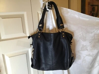 Jenrigo Italy Black Leather Purse Convertible Straps Hobo Satchel - Image 1 of 4