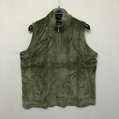 Quacker Factory Women Velvet Quilt Diamonds Zip Vest Jacket Size 2X Green B297 7 - Image 1 of 4