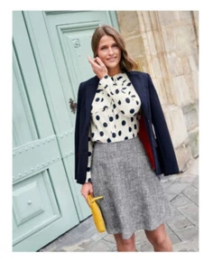 Women's Boden Keira Bow Neck Shirt Navy Blue Polka Dot Blouse Size 6 100% Cotton - Picture 1 of 14