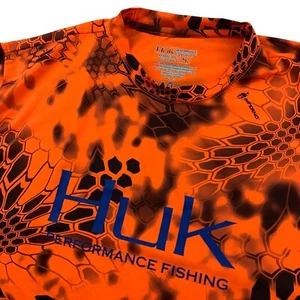 HUK Men's Performance Stretch Inferno Short Sleeve T-Shirt Orange/Black • Small - Picture 1 of 5