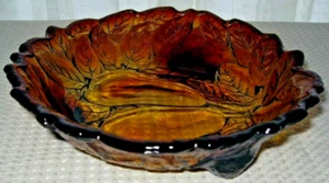 Tiara Indiana Glass Burnt Honey 3 Toed Sweet Pear Avocado 6" Nappy Bowl - Picture 1 of 8